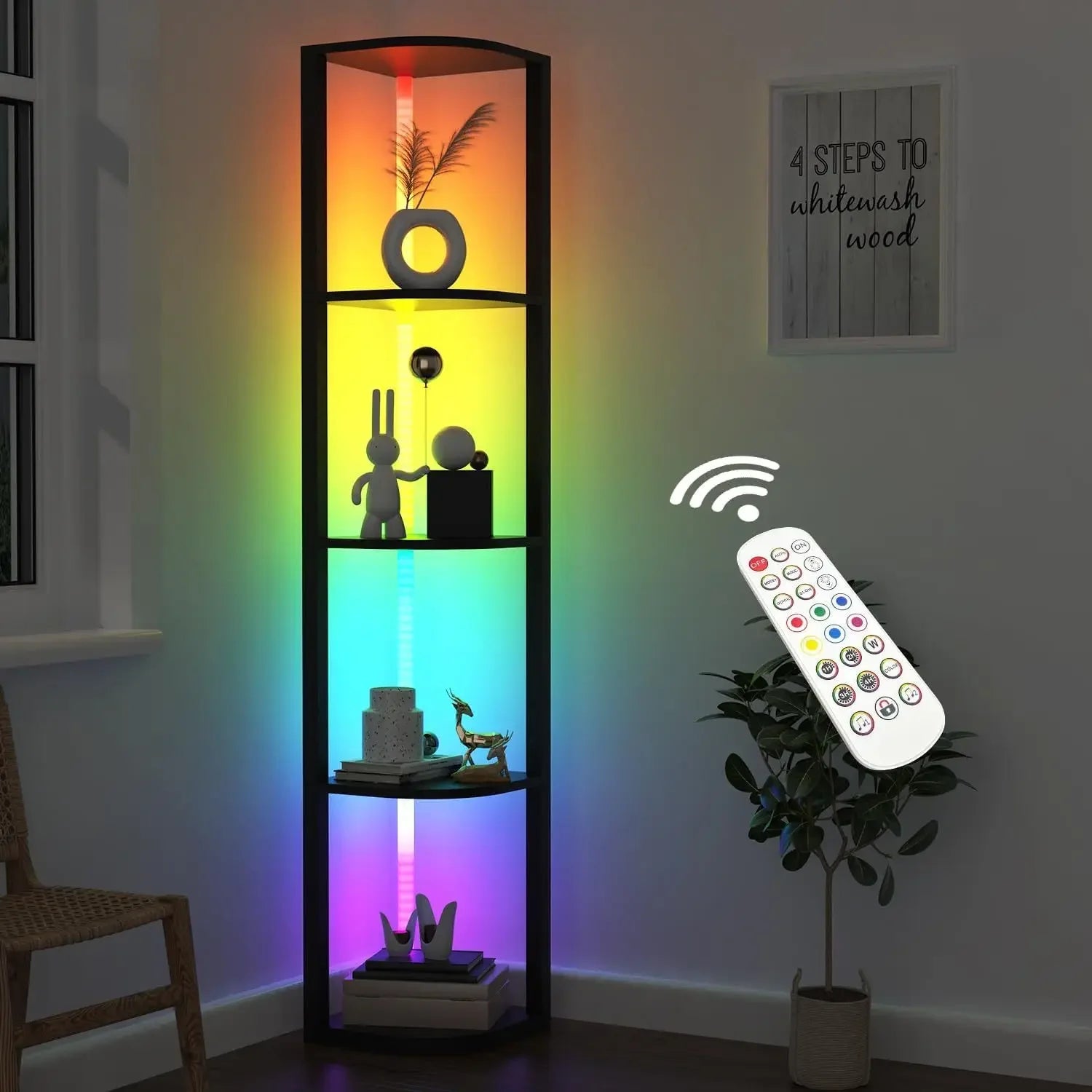 Corner Shelf Bookshelf with RGB LED Lights